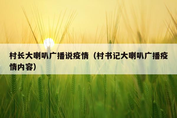 村长大喇叭广播说疫情（村书记大喇叭广播疫情内容）