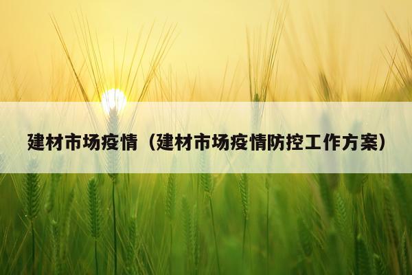 建材市场疫情（建材市场疫情防控工作方案）